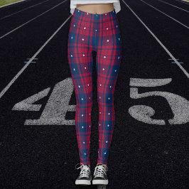 Legging Tartan - Patriótico - Estrelas Brancas Azuis Verme