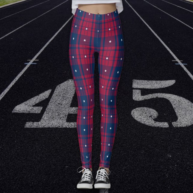 Legging Tartan - Patriótico - Estrelas Brancas Azuis Verme (Criador carregado)