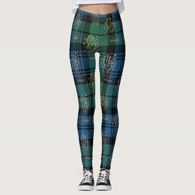 Legging Tartan Xadrez Campbell Feliz e Bright Christmas (Frente)