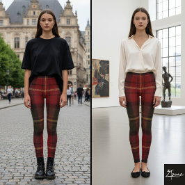 Legging Tartan Xadrez Verde Vermelho Escuro Patrimônio
