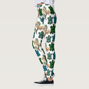 Legging Tartaruga Marinha Tropical Padrão Floral Oceano