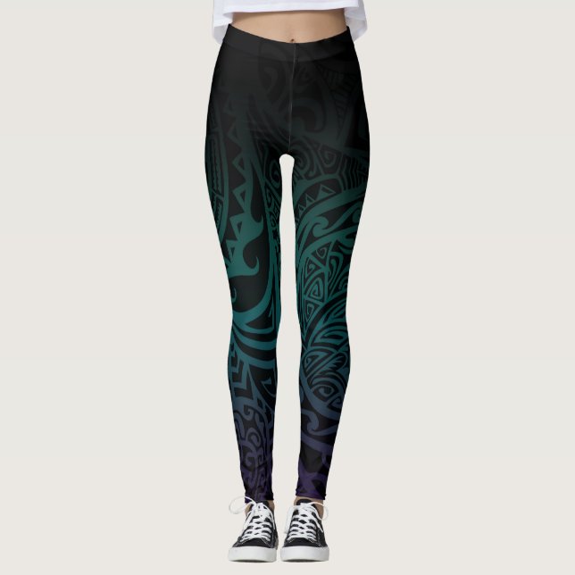 Legging Tatou V - Cerceta da meia-noite & caneleiras roxas (Frente)