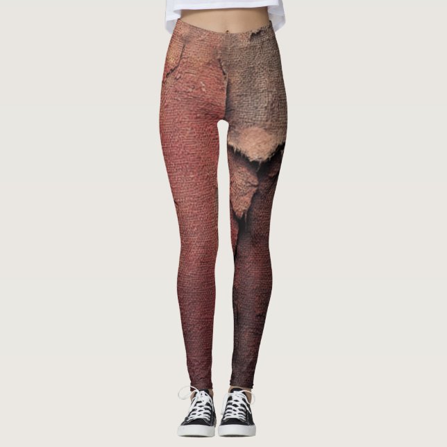 Legging Tattered Canvas Abstract in Rust and Earth (Frente)