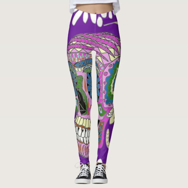 Legging Tatuagem de Açúcar Caveira Roxa (Frente)