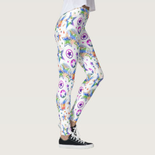 Legging Tatuagem de estrelas padrão contínuo colorido + su