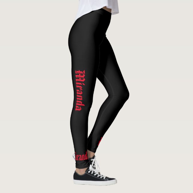 Legging Tatuagem de Script Gótico Americano de Nome Preto  (Direita)