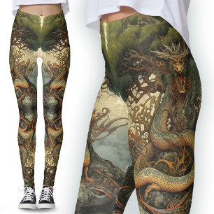 Legging Tatuagem do Dragão da Árvore Natural Chinesa Laran