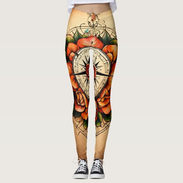 Legging Tatuagem estilo rosa compõe lindo espírito evocati (Frente)