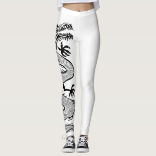 Legging Tatuagem Feroz Do Dragão Em Fundo Branco