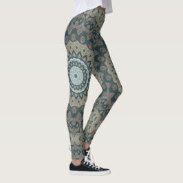 Legging Taupe e Teal Mandala com Simetria Tribal