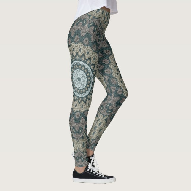 Legging Taupe e Teal Mandala com Simetria Tribal (Direita)