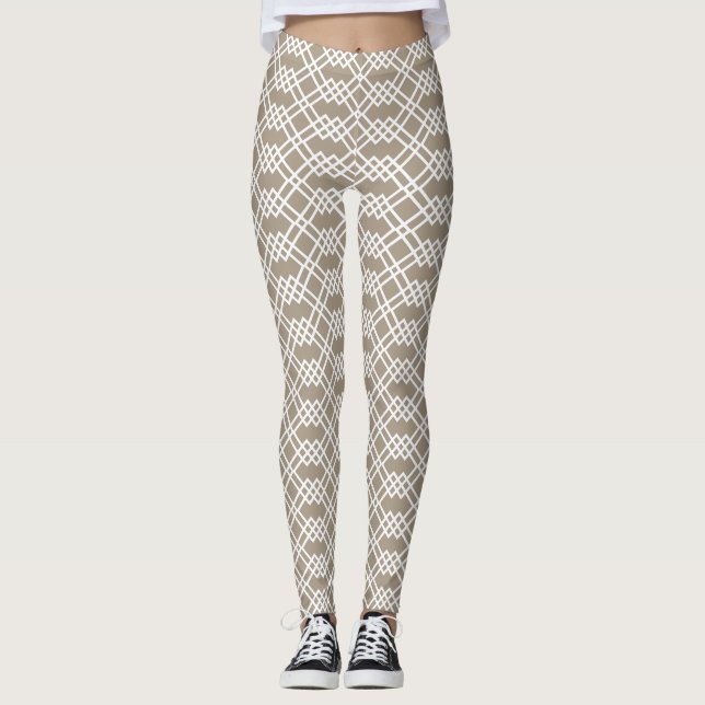 Legging Taupe Geométrica de Lata Moderna e Branco (Frente)