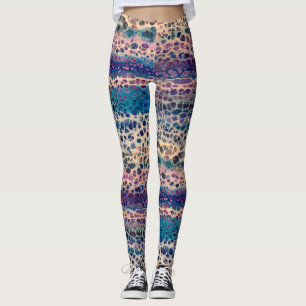 Legging Teal Azul Lilac White Acrylic Abstrato Fluid Art
