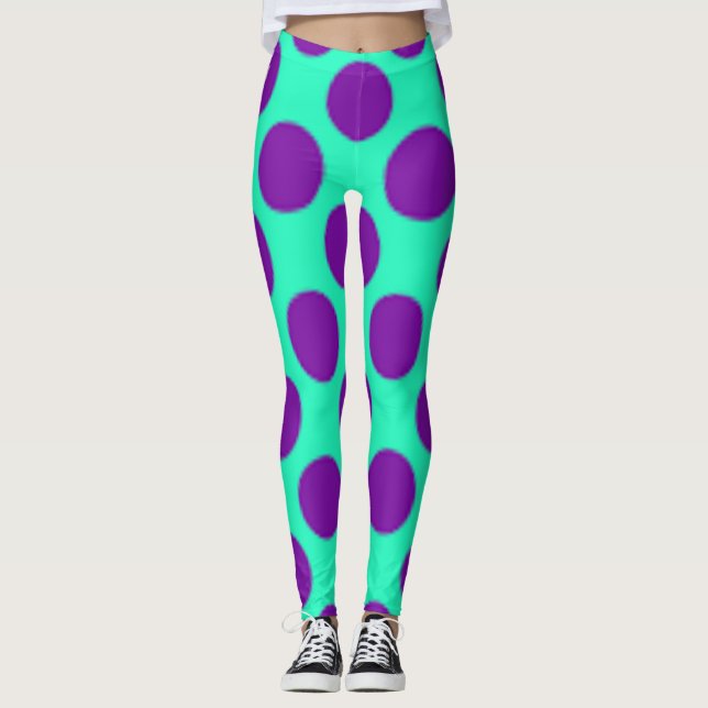 Legging Teal Com Bolinhas Roxas! (Frente)