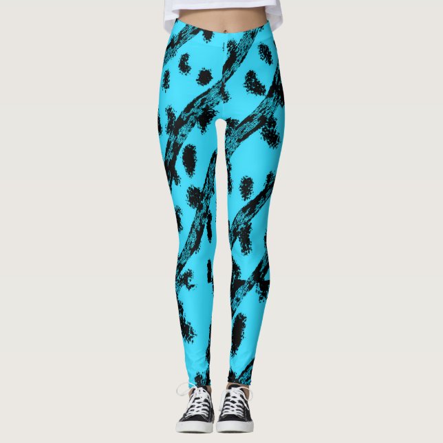 Legging Téal com Pontos e Listras Pretas (Frente)