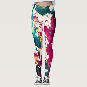 Legging Teal de pintura e magenta com Abstrato colorida