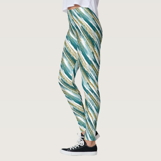 Legging Teal Dourado Faux Glitter Modern Abstrato (Esquerda)