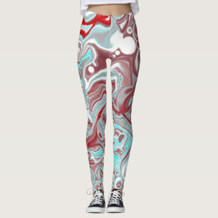 Legging Teal e Borgonha - Arte Digital Fluida Marble