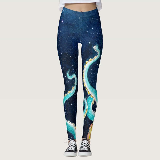 Legging Teal Tentacle Galaxy Stars Watercolor (Frente)