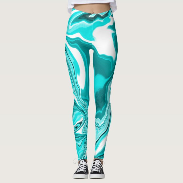 Legging Teal, Turquesa e Mármore Branco (Frente)