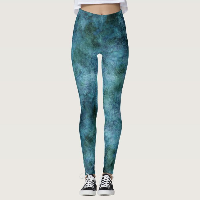 Legging Teal Verde Aqua Azul Terra Abstrato (Frente)