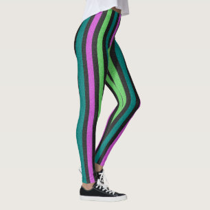 Legging Teal, Verde limão, Brilhante Rosa-Quente Striped S
