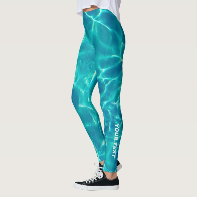 Legging Teal Water, Personalize White Text ou Name (Esquerda)