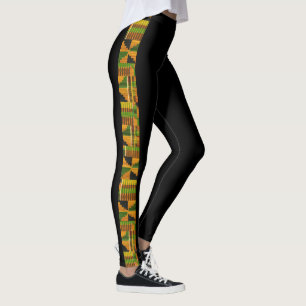 Legging tecido africano laranja-impressão Kente Tribal