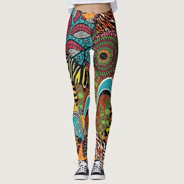Legging Tecido Africano: Patchwork para animais selvagens. (Frente)