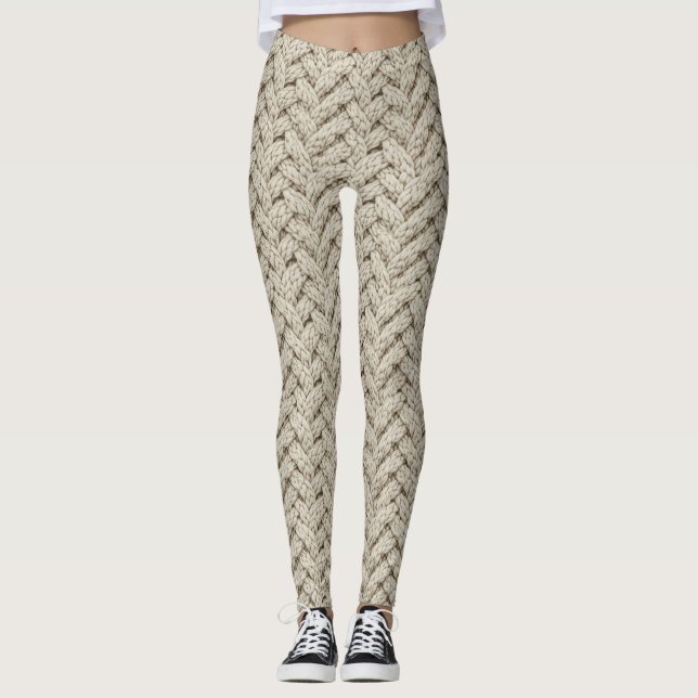 Legging Tecido de Tricô de Linha Trançada – Bege Quente (2 (Frente)