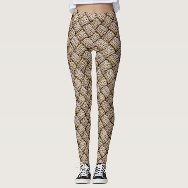Legging Tecido de Tricô de Linha Trançada – Bege Quente (3 (Frente)