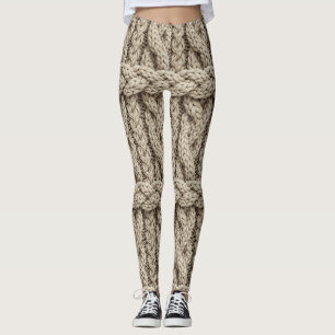 Legging Tecido de Tricô de Linha Trançada – Bege Quente (4