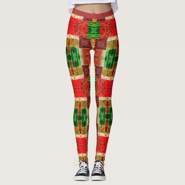 Legging Tecido Impressão Laranja Na moda Dourado (Frente)