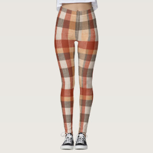 Legging Tecido Xadrez de Outono Quente em Tons de Ferrugem