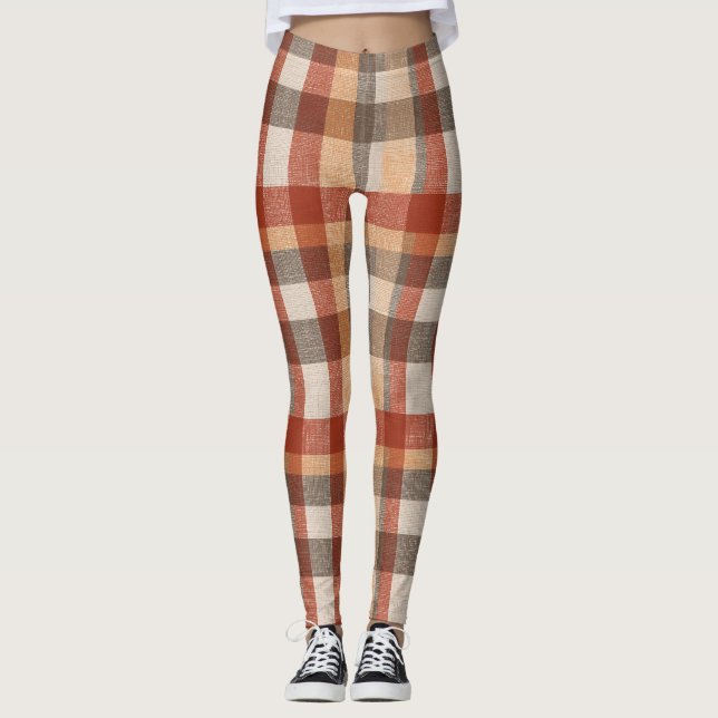 Legging Tecido Xadrez de Outono Quente em Tons de Ferrugem (Frente)