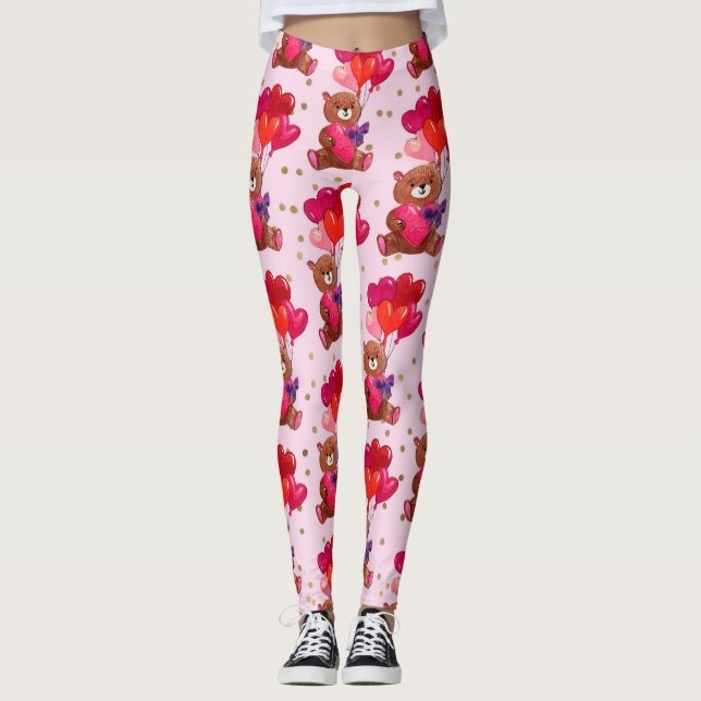 Legging Teddy Bear With Heart Balloons Pattern (Frente)