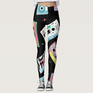 Legging Telas de áudio retrorativas, padrão de estilo 80s.