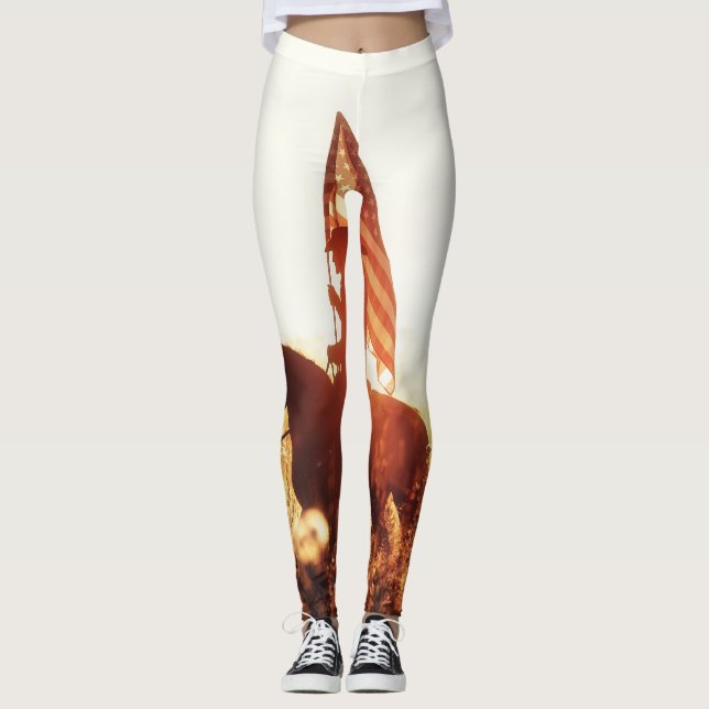 Legging Tema da bandeira do Cowboy Portrait USA. (Frente)