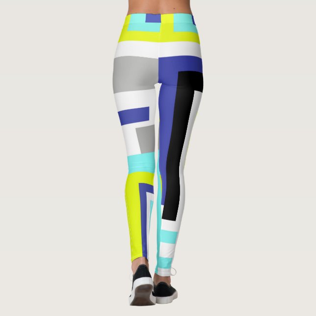 Legging Tema de Pastel Azul Amarelo-Abstrato Funky Art (Verso)