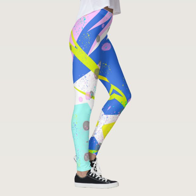Legging Tema de Pastel Azul Amarelo-Abstrato Funky Art (Direita)