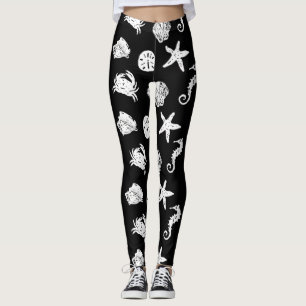 Legging Tema náutico preto e branco da praia das criatura