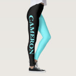 Legging Tendência 2 cores | Nome | Azul preto e elétrico<br><div class="desc">Tendência 2 cores | Nome Personalizado | Pernas de cor azul escura e elétrica</div>