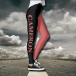 Legging Tendência 2 cores | Nome | Laranja Preto e Rusty<br><div class="desc">Tendência 2 cores | Nome Personalizado | Pernas laranja,  negras e enferrujadas</div>