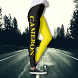 Legging Tendência 2 cores | Nome | Preto e Amarelo Canário<br><div class="desc">Tendência 2 cores | Nome Personalizado | Coxas amarelas pretas e canárias</div>