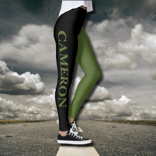Legging Tendência 2 cores Nome Preto e verde-oliva
