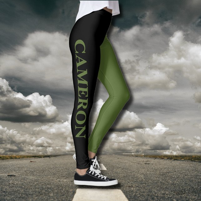 Legging Tendência 2 cores | Nome | Preto e verde-oliva (Criador carregado)