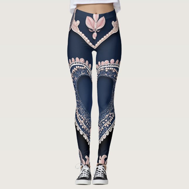 Legging Tendência Azul e Cor-de-rosa Pérolas de Lingerie A (Frente)