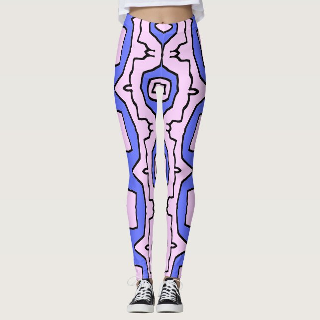 Legging Tendência branca rosa e azul "Ratti_Creative_Arts" (Frente)
