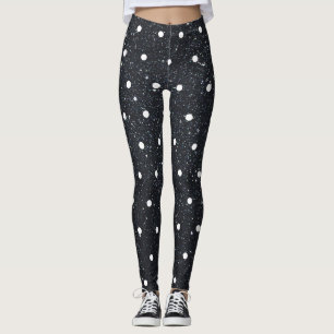 Legging Tendência do padrão de Bolinhas branca brilhante