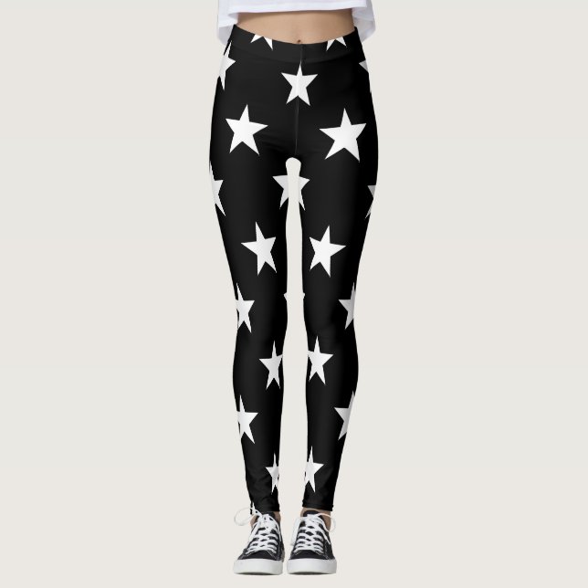 Legging Tendência Moderna Simples de Padrão de Estrela Neg (Frente)
